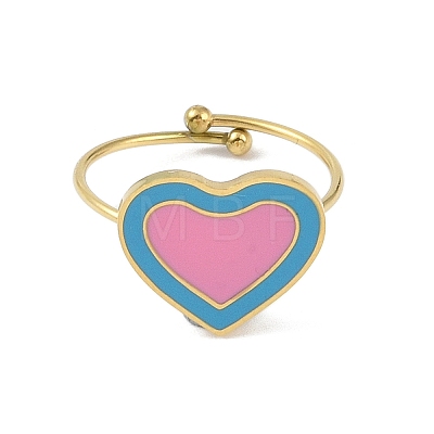 Heart 304 Stainless Steel Enamel Ring RJEW-A038-19G-01-1