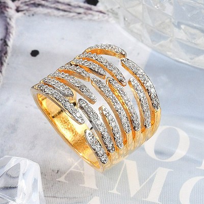 Brass Micro Pave Clear Cubic Zirconia Finger Rings for Women RJEW-R011-11G-01-1