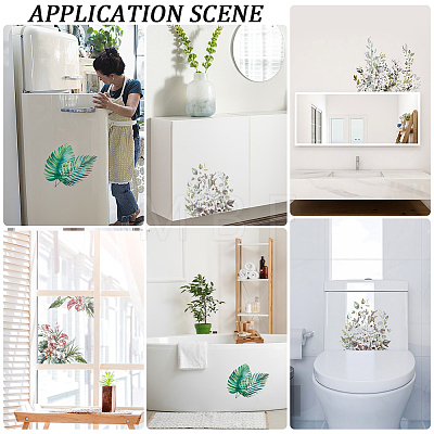 CREATCABIN 4 Sheets 4 Styles Plant PVC Self Adhesive Decorative Stickers DIY-CN0002-96-1