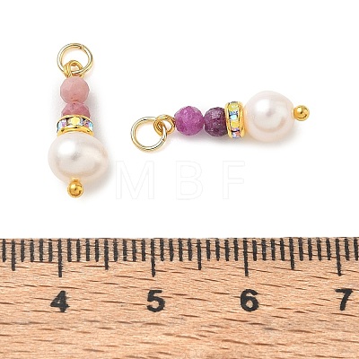 3Pcs 3 Styles Faceted Natural Ruby & Rhodonite & Amethyst and Potato Pearl Pandants PALLOY-JF06048-01-1