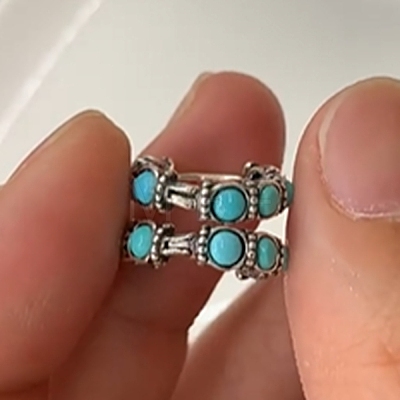Round Synthetic Turquoise Hoop Earrings EJEW-C178-05-1