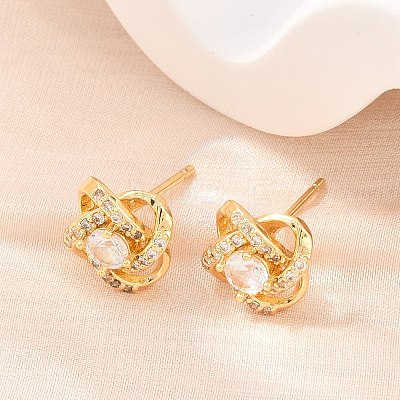 Brass Micro Pave Cubic Zirconia Stud Earrings for Women KK-A305-10G-04-1