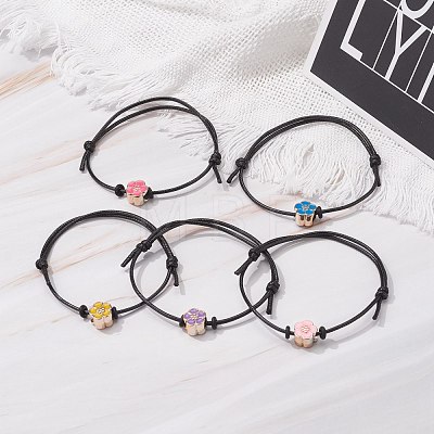Flower Acrylic Enamel Beads Adjustable Cord Bracelet for Teen Girl Women BJEW-JB07047-1