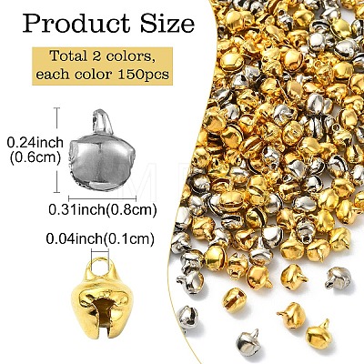 300Pcs 2 Colors Iron Bell Charms IFIN-YW0003-70-1