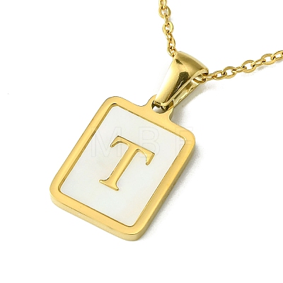 Ion Plating(IP) Rectangle with Initial Letter 304 Stainless Steel Pendant Necklace NJEW-R265-04G-T-1