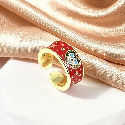 Brass Micro Pave Cubic Zirconia Enamel Cuff Rings for Women RJEW-L113-019G-02-1