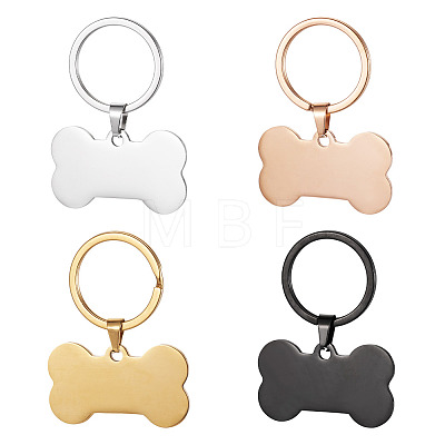 4Pcs 4 Colors Stainless Steel Bone Keychains KEYC-TA0004-80A-1