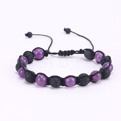 Adjustable Natural Round Amethyst Braided Bead Bracelets for Women Men DE0443-4-1