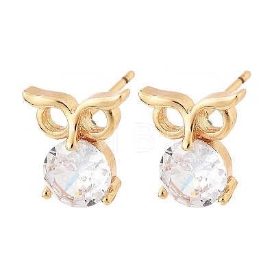 Owl Brass Micro Pave Cubic Zirconia Stud Earrings for Women EJEW-G428-10G-01-1