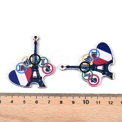 French Theme Printed Wood Pendants WOOD-N016-06-1