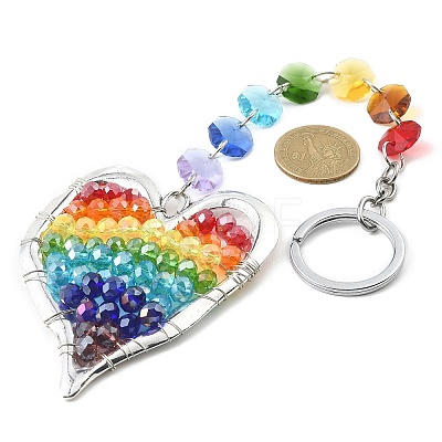 Alloy & Glass Beaded Heart Pendant Keychain KEYC-JKC00521-1