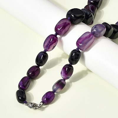 Dyed Natural Agate Cuboid Graduated Beaded Necklaces with Alloy Clasps NJEW-C113-01A-1