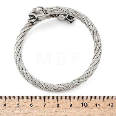 Skull 304 Stainless Steel Twisted Rope Shape Bangles for Women Men BJEW-D304-02AS-02-1