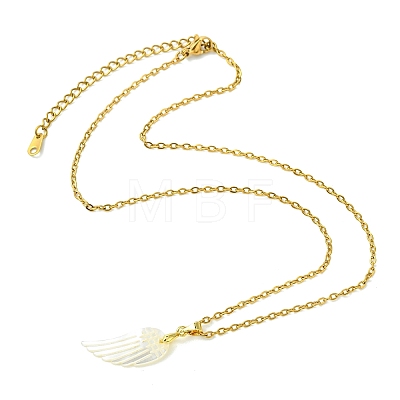 Natural White Shell Carved Angel Wing Pendant 304 Stainless Steel Cable Chain Necklaces for Women NJEW-JN06244-1