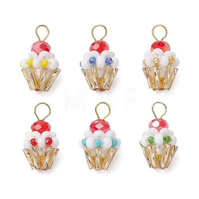 Glass Seed Beaded Cupcake Pendants PALLOY-MZ00581-1