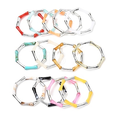 Plating Resin Beads Stretch Bracelets for Women BJEW-P374-02P-1