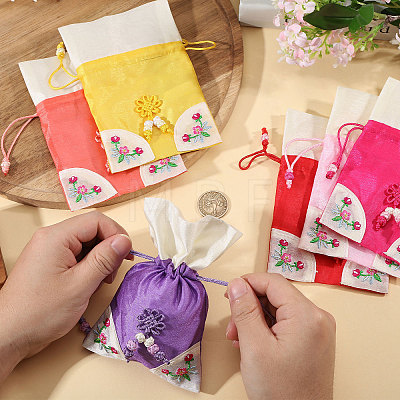 6Pcs 6 Colors 3D Floral Embroidery Cloth Drawstring Bags ABAG-PH0001-91-1