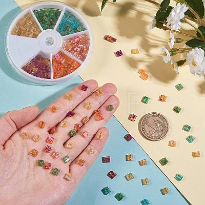 240Pcs 6 Colors 2-Hole Transparent Glass Seed Beads SEED-SZ0001-014-1