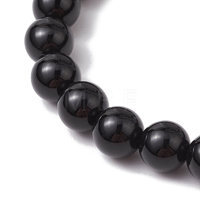 Natural Black Onyx Round Beads Stretch Bracelets BJEW-JB11493-02-1