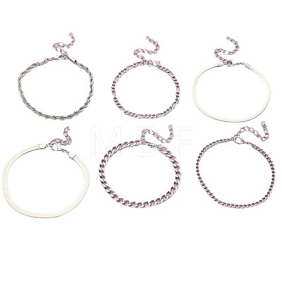 6Pcs 6 Styles Iron & Brass Chain Bracelets for Women WGAF0A7-01-1