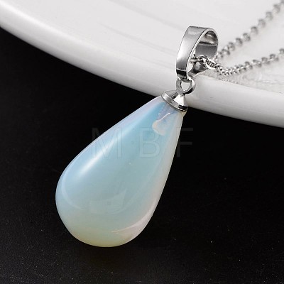 Teardrop Platinum Tone Brass Opal Pendants G-F267-04G-1