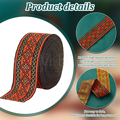 7M Flat Ethnic Style Polyester Rhombus Ribbon OCOR-WH0082-131-1