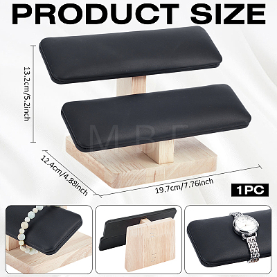 PU Leather 2-Tier T-Bar Bracelet Display Stands with Wooden Base BDIS-WH0010-09B-1