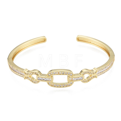 Cubic Zirconia Oval & Fish Open Cuff Bangle BJEW-G651-06G-1