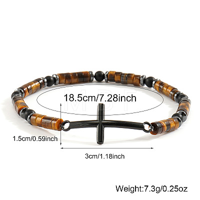 Natural Tiger Eye Flat Round Beads Link Bracelets RC8378-1-1