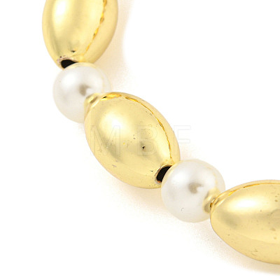 Rack Plating Oval Brass & ABS Imitation Pearl Beaded Bracelets for Women BJEW-P322-14G-1