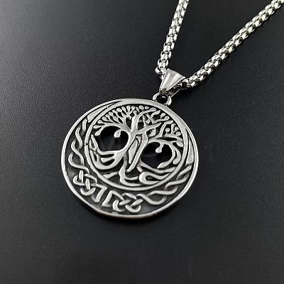 Stylish Punk Stainless Steel Hollow Tree of Life Pendant Necklaces for Men AE1544-1