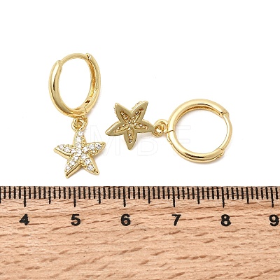 Starfish Brass Micro Pave Clear Cubic Zirconia Hoop Earrings EJEW-H180-28G-1
