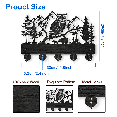 Wood & Iron Wall Mounted Hook Hangers HJEW-WH0055-024-1