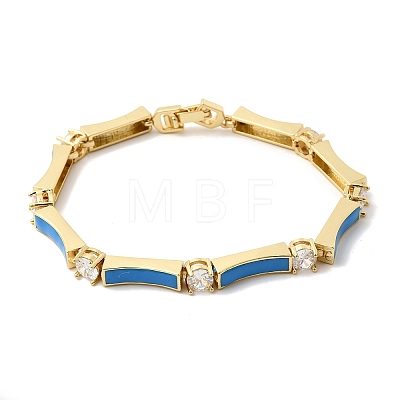 Brass Micro Pave Clear Cubic Zirconia Link Chain Bracelets for Women BJEW-H639-04G-1