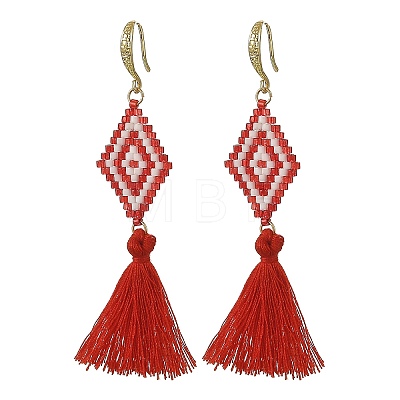 Glass Seed Beads & Brass Dangle Earrings for Women EJEW-MZ00800-1