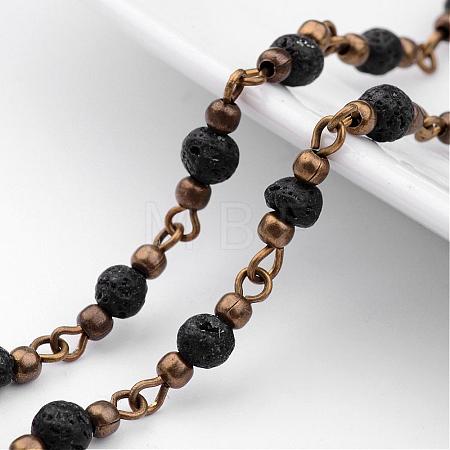 Handmade Round Lava Rock Beads Chains for Necklaces Bracelets Making AJEW-JB00244-01-1