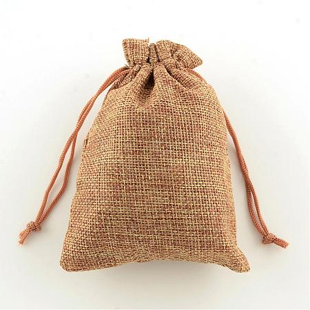 Polyester Imitation Burlap Packing Pouches Drawstring Bags ABAG-R004-14x10cm-03-1
