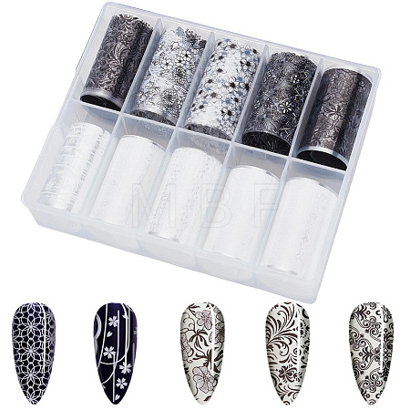 10 Rolls PET Lace Flower Nail Foils Floral Transfer Paper STIC-SP0001-19-1