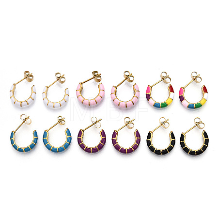 Enamel C-shape Stud Earrings EJEW-N052-05-1