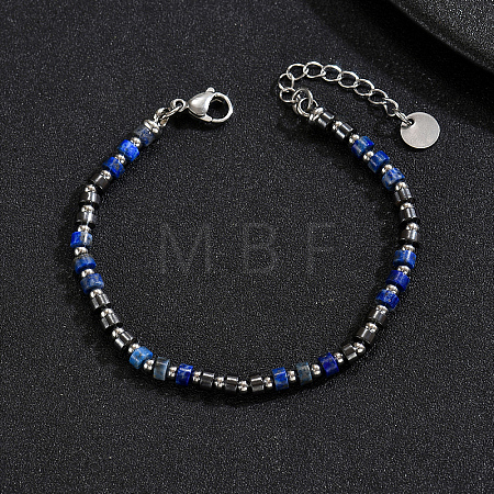 Natural Lapis Lazuli Heishi Beaded Bracelets with 201 Stainless Steel End Chains OQ4301-2-1