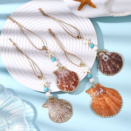 Electroplate Sea Shell Pendant Decorations HJEW-JM04567-1