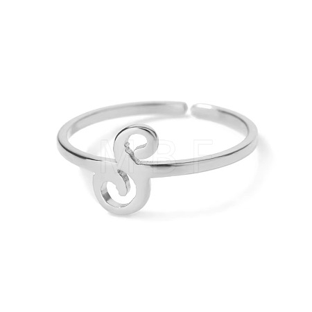 Adjustable 201 Stainless Steel Letter Open Cuff Rings for Women FS-WG61269-45-1