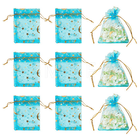 30Pcs Gold Stamping Moon Star Organza Drawstring Gift Bags ABAG-TA0002-21F-1
