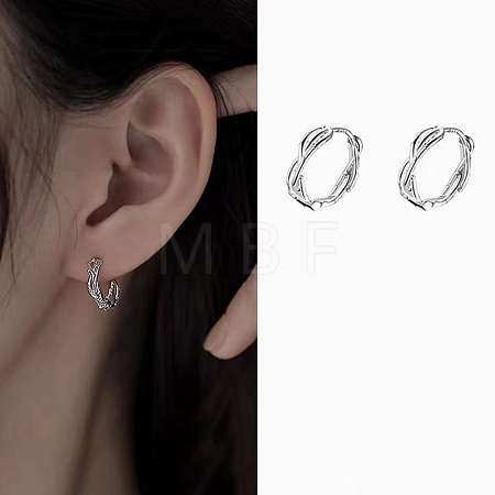 Anti-Tarnish Twisted Rhodium Plated 925 Sterling Silver Small Huggie Hoop Earrings EJEW-I260-37P-1