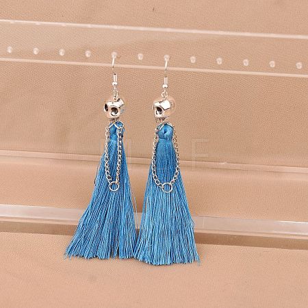 Zinc Alloy Polyester Skull Tassel Dangle Earrings FS-WG69CBD-07-1