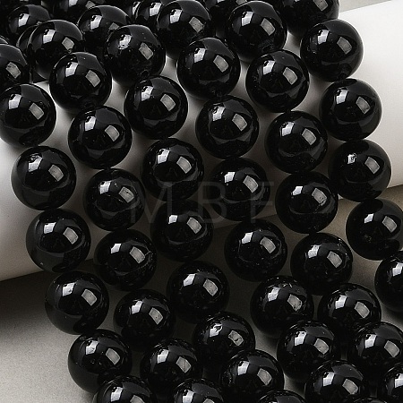 Natural Black Tourmaline Beads Strands G-E444-27-12mm-1