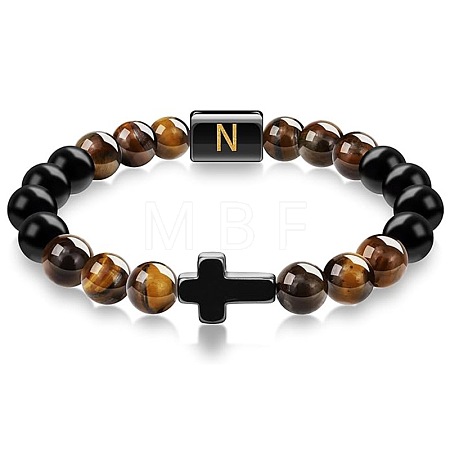 8MM Natural Tiger Eye and Matte Black Obsidian Round Beaded Stretch Bracelets SL9862-14-1