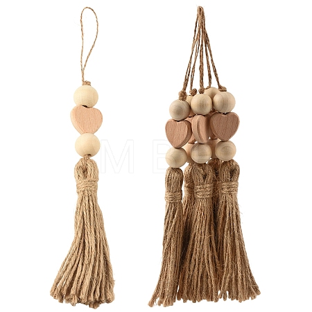 5Pcs Wood Hanging Ornaments HJEW-YW00495-1