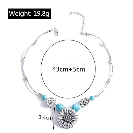 Bohemian Style Alloy with Synthetic Turquoise Pendant Necklaces FS-WG9CEC0-01-1