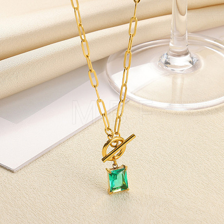 304 Stainless Steel Pave Cubic Zirconia Square Birth Stone Pendant OT Necklaces FS-WGEE56A-09-1